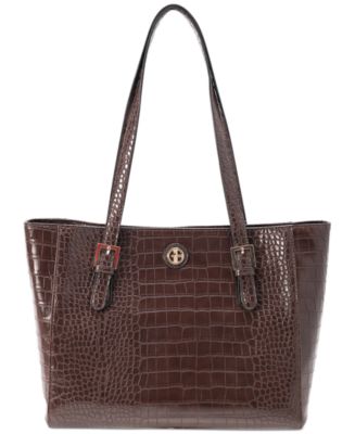 Women's Elegant Tote Bag, Crocodile Embossed Shoulder Bag, Solid
