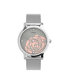 Women's Transcend Silver-Tone Stainless Steel Mesh Bracelet Watch 34 mm