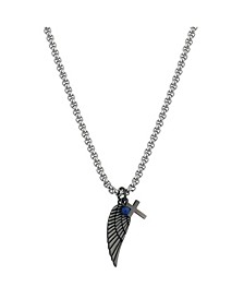 Men's Stainless Steel Wing and Cross Charm Pendant Necklace