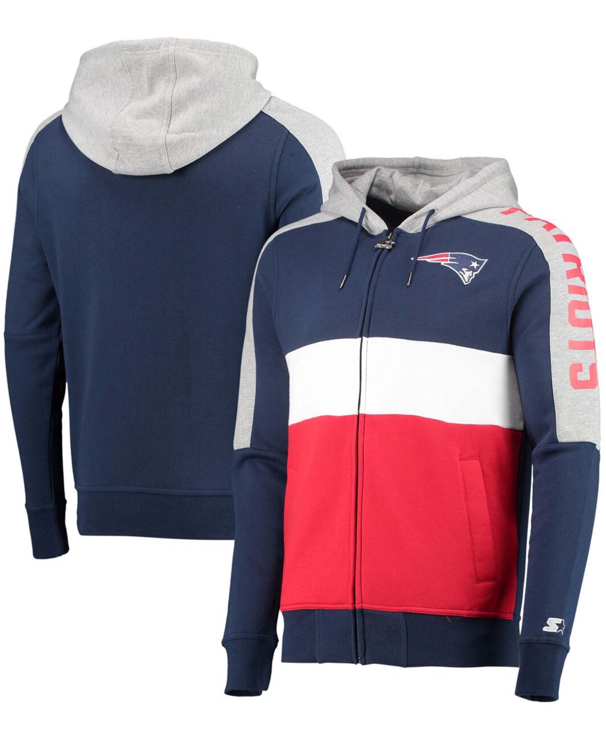 Men's Navy, Red New England Patriots Playoffs Color Block Full-Zip Hoodie - Navy, Red