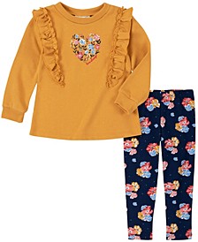 Little Girls Ruffle-trim Terry Tunic and Floral Leggings Set, 2 Piece