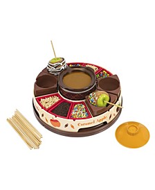 Lazy Susan Chocolate Caramel Apple Party with Heated Fondue Pot, 25 Sticks, Decorating and Toppings Trays