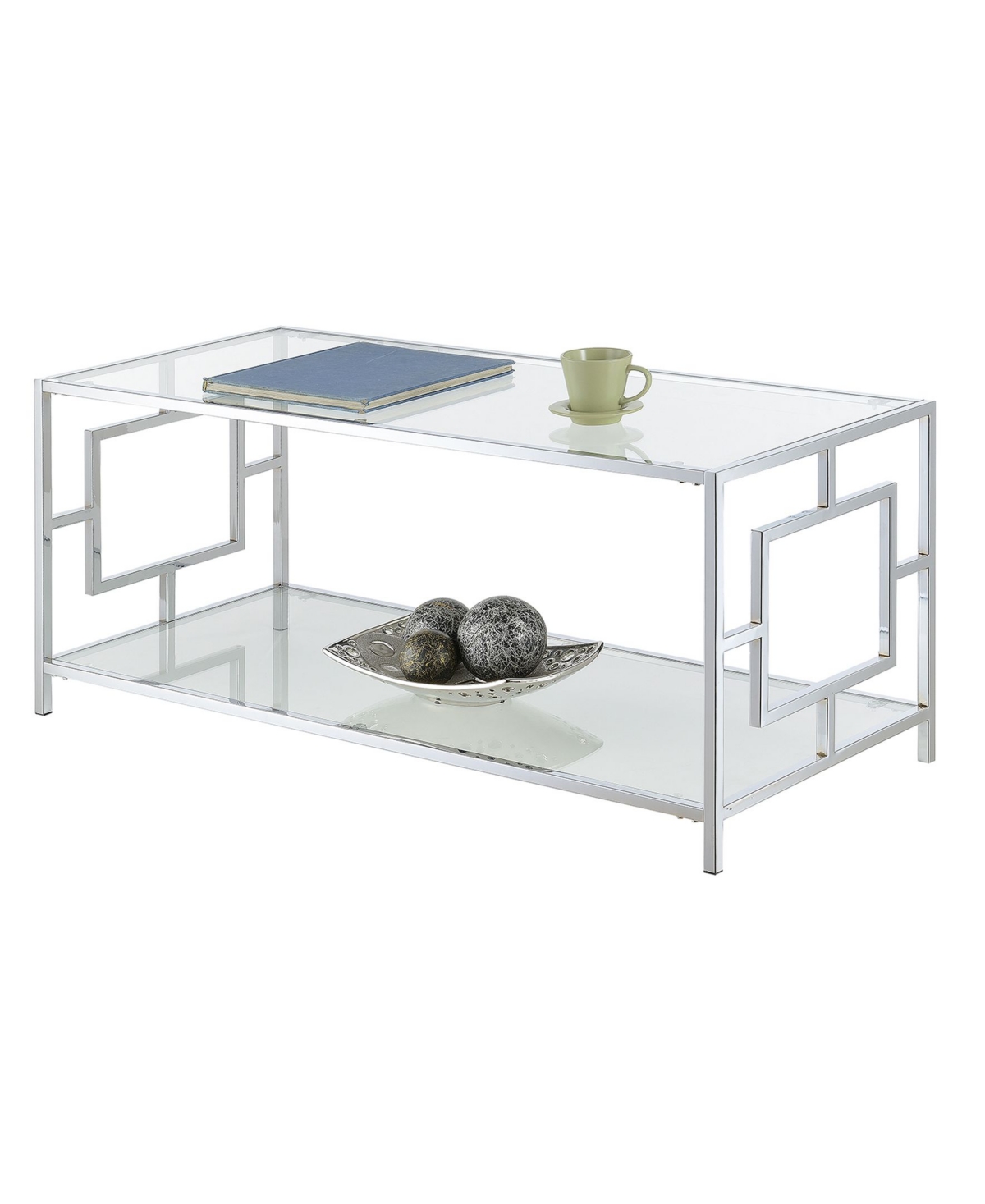 Convenience Concepts 42" Chrome Town Square Coffee Table With Shelf In Transparent