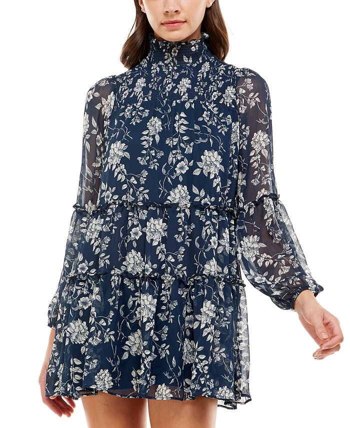 Trixxi Junior's Floral A Line Dress Navy Size Medium