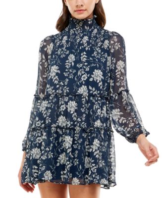 Trixxi Juniors' Floral-Print Tiered-Skirt Dress - Macy's