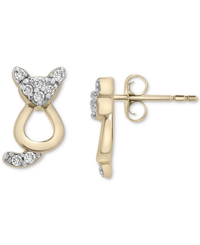 Macy S Diamond Cat Stud Earrings 1 10 Ct T W In 10k Gold Reviews Earrings Jewelry Watches Macy S