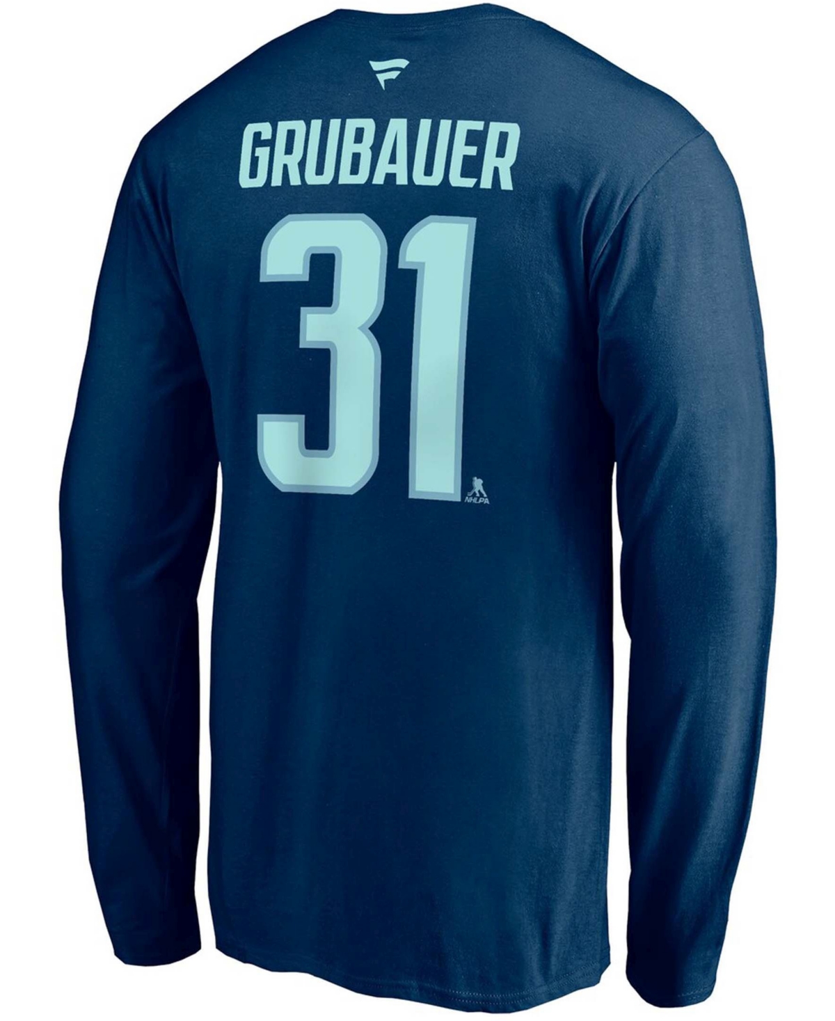 Men's Philipp GrubauerSeattle Kraken Authentic Stack Name and Number Long Sleeve T-shirt - Deep Sea Blue