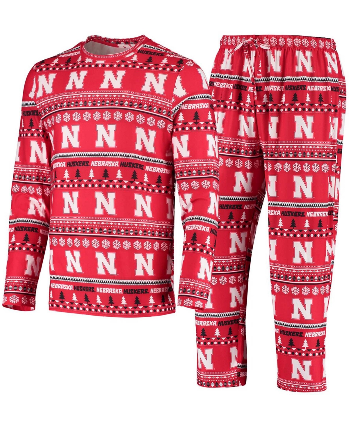 Men's Scarlet Nebraska Huskers Ugly Sweater Knit Long Sleeve Top and Pant Set - Scarlet