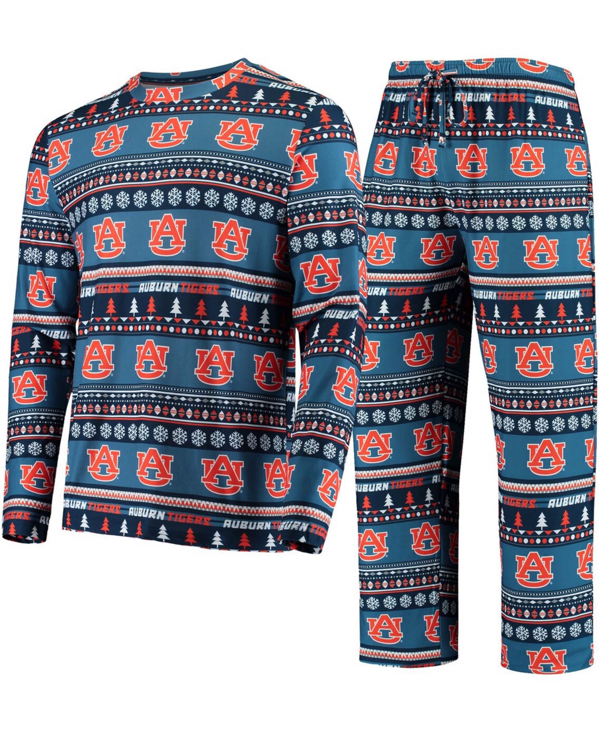Men's Navy Auburn Tigers Ugly Sweater Knit Long Sleeve Top and Pant Set - Navy