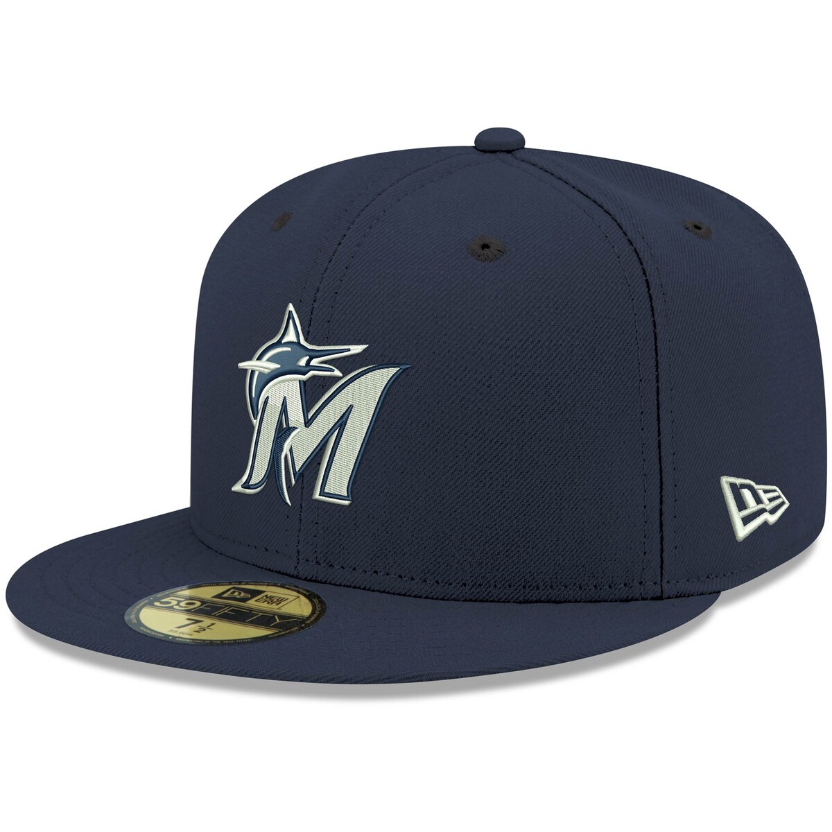 New Era Men's Navy Miami Marlins Logo White 59fifty Fitted Hat In Navy