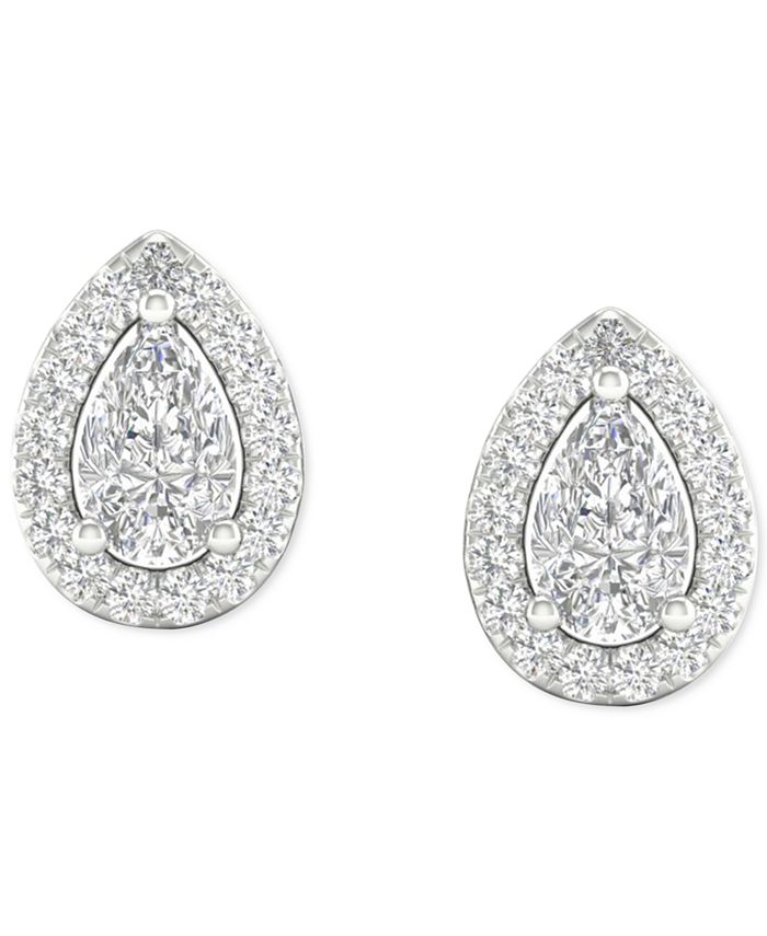 Macy's 2-Pc. Set Diamond Pear Halo Pendant Necklace & Matching Stud ...