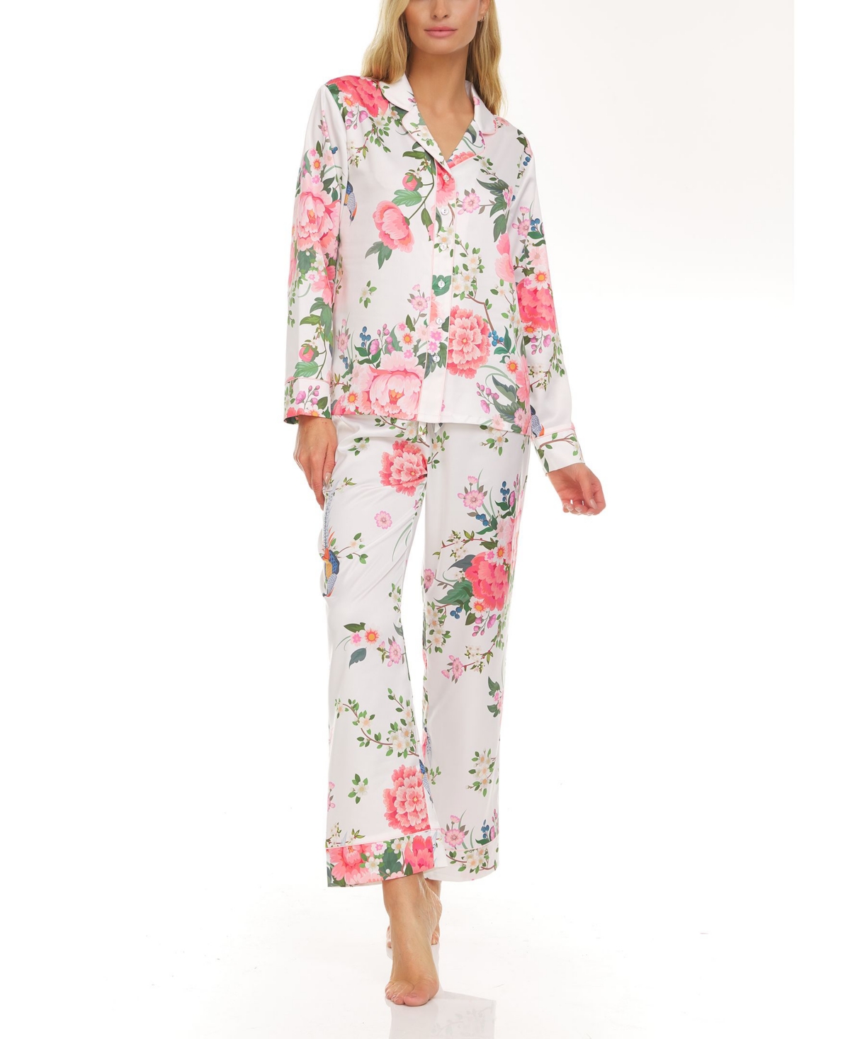 Flora Nikrooz Collection Women's Mckenzie Printed Charmeuse Notch Collar Pajama Set, 2 Piece