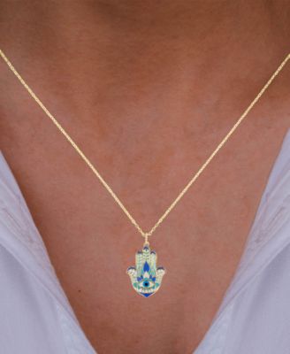 Enamel Evil Eye Hamsa Hand 18 Pendant Necklace in 14k Gold