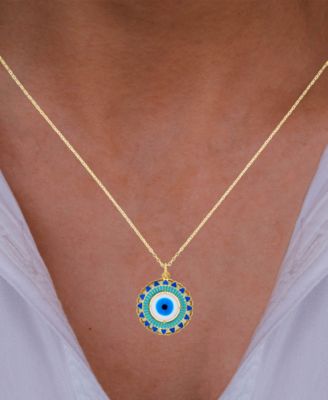 Enamel Evil Eye 18" Pendant Necklace in 14k Gold