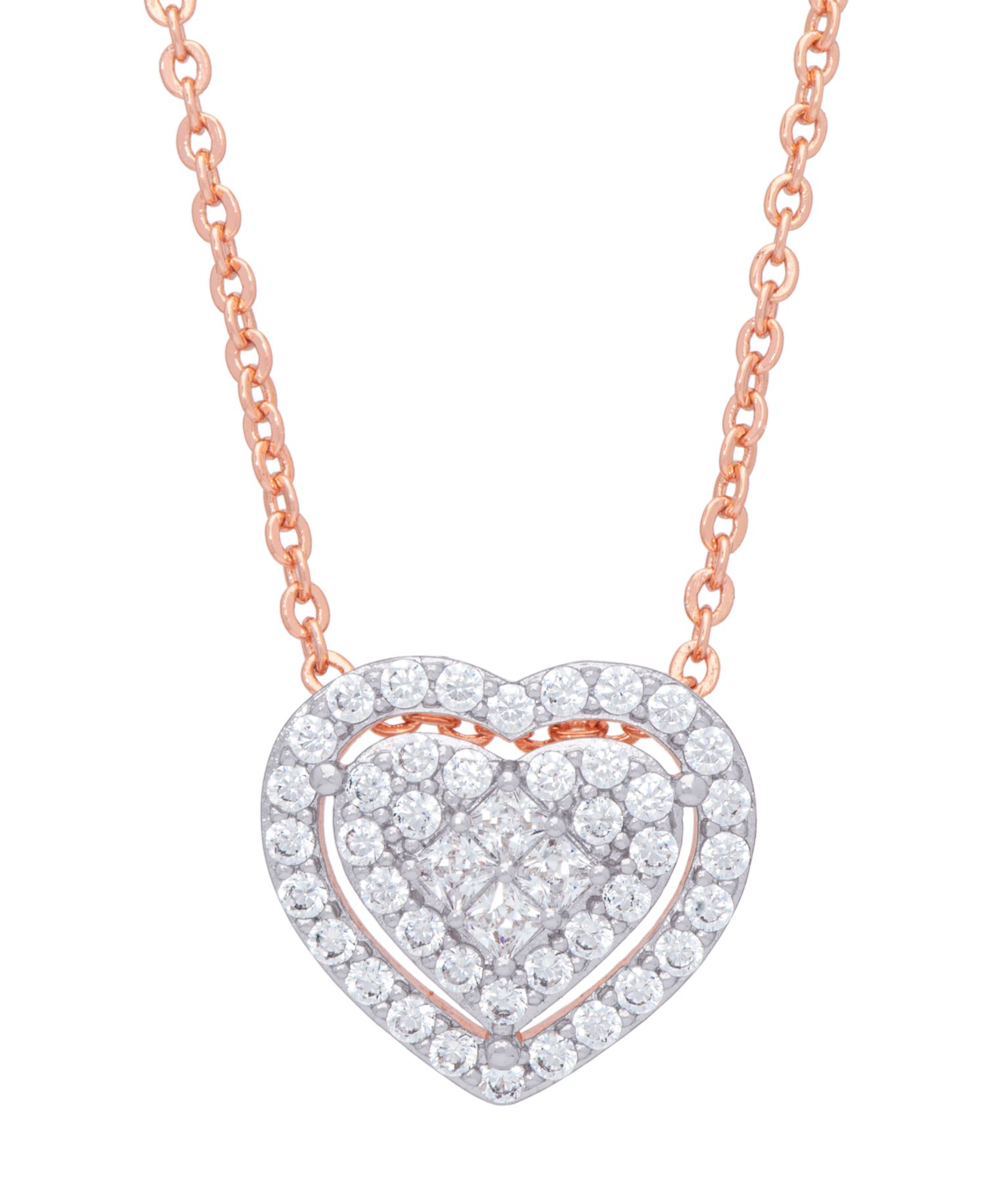 Cubic Zirconia Heart Necklace in Fine Rose Gold Plate or Fine Silver Plate
