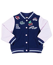 Toddler Girls Varsity Bomber Jacket with Patches
