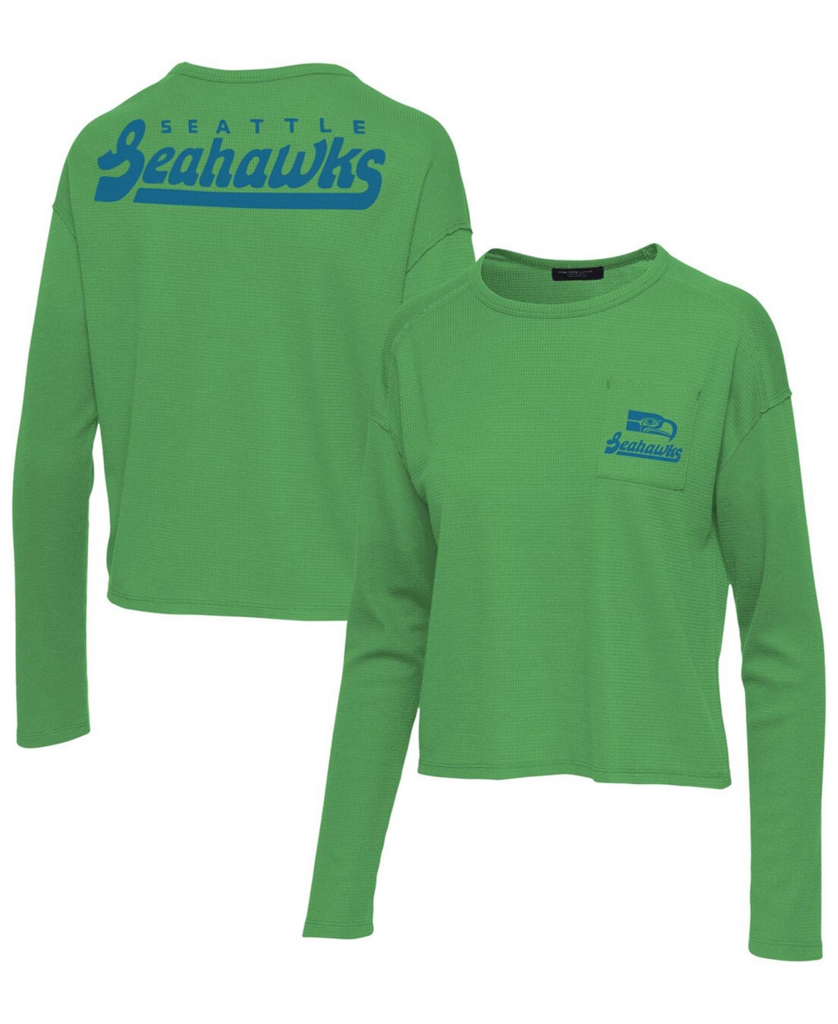 Women's Neon Green Seattle Seahawks Pocket Thermal Long Sleeve T-shirt - Neon Green