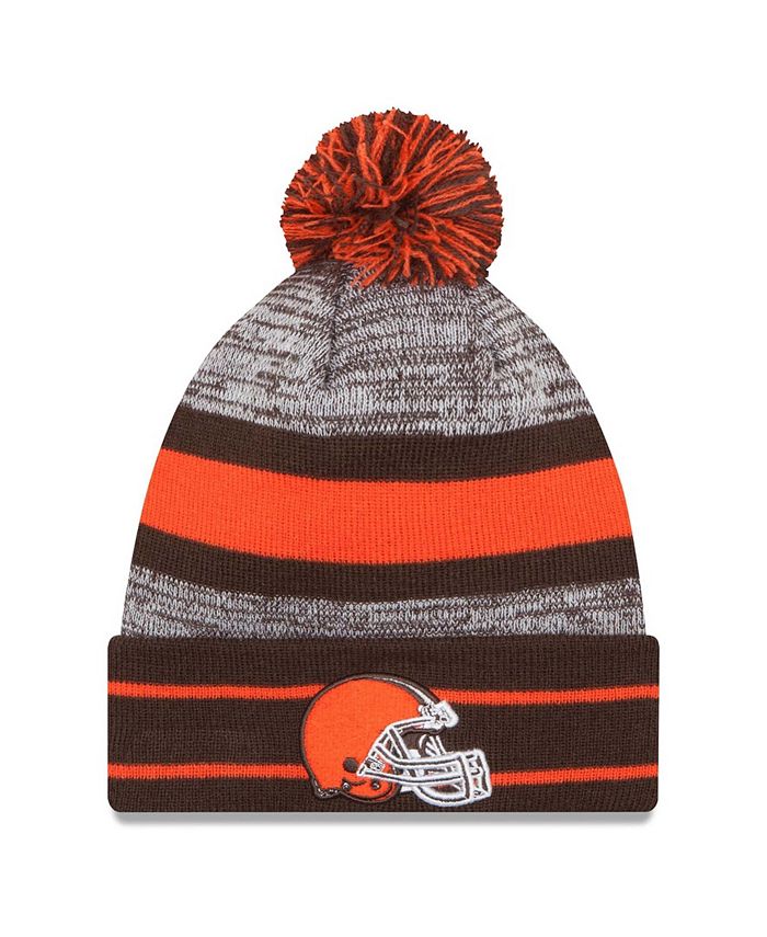 New Era Men's Brown Cleveland Browns Team Logo Cuffed Knit Hat with Pom ...