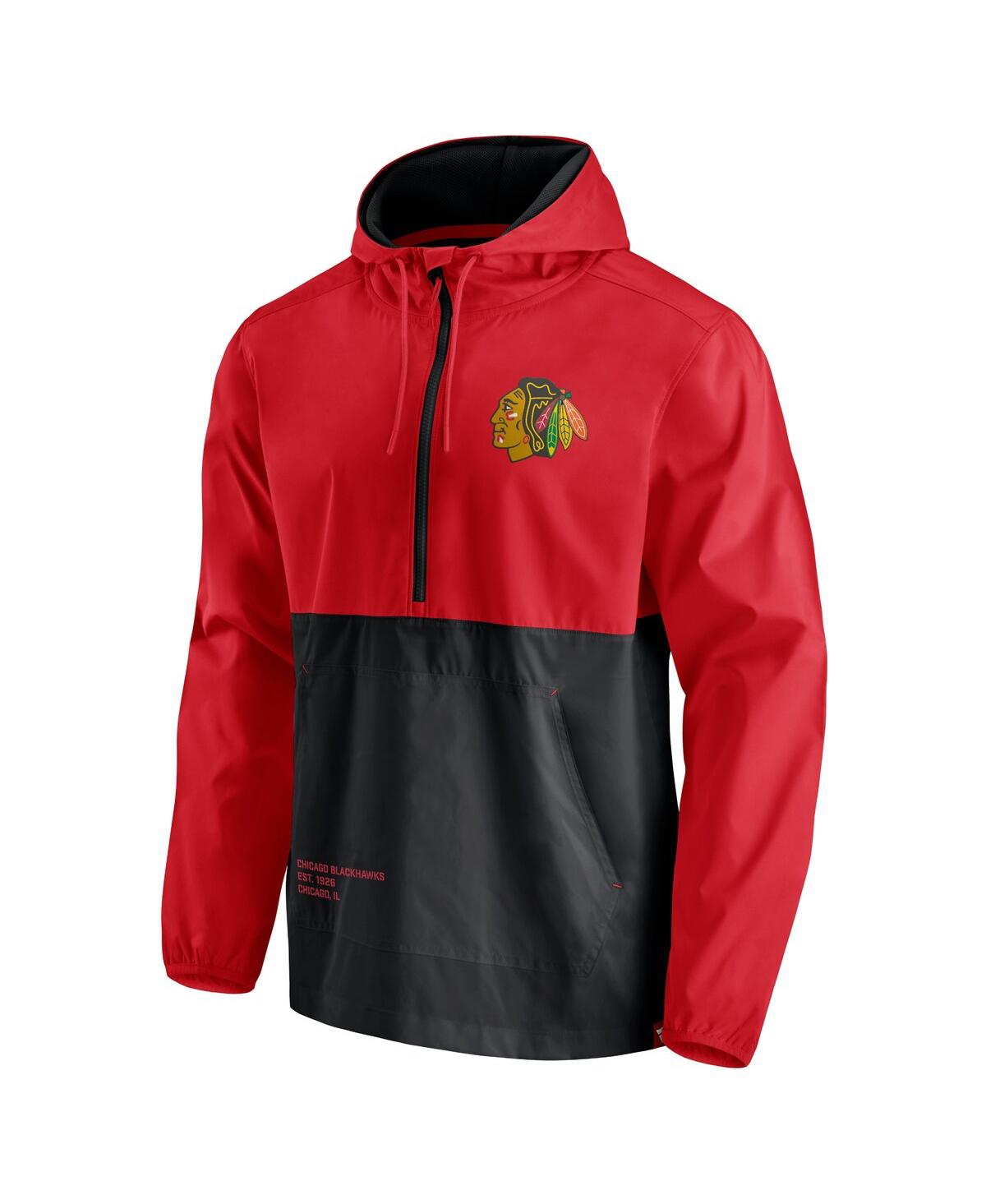 Fanatics Men's Red, Black Chicago Blackhawks Thrill Seeker Anorak Half-zip Jacket In Red,black