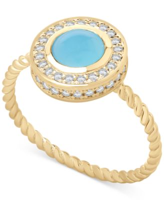 Macy's - Blue Chalcedony & Cubic Zirconia Halo Ring in 14k Gold-Plated Sterling Silver