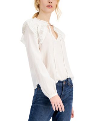 INC International Concepts - Cotton Eyelet-Trim Top