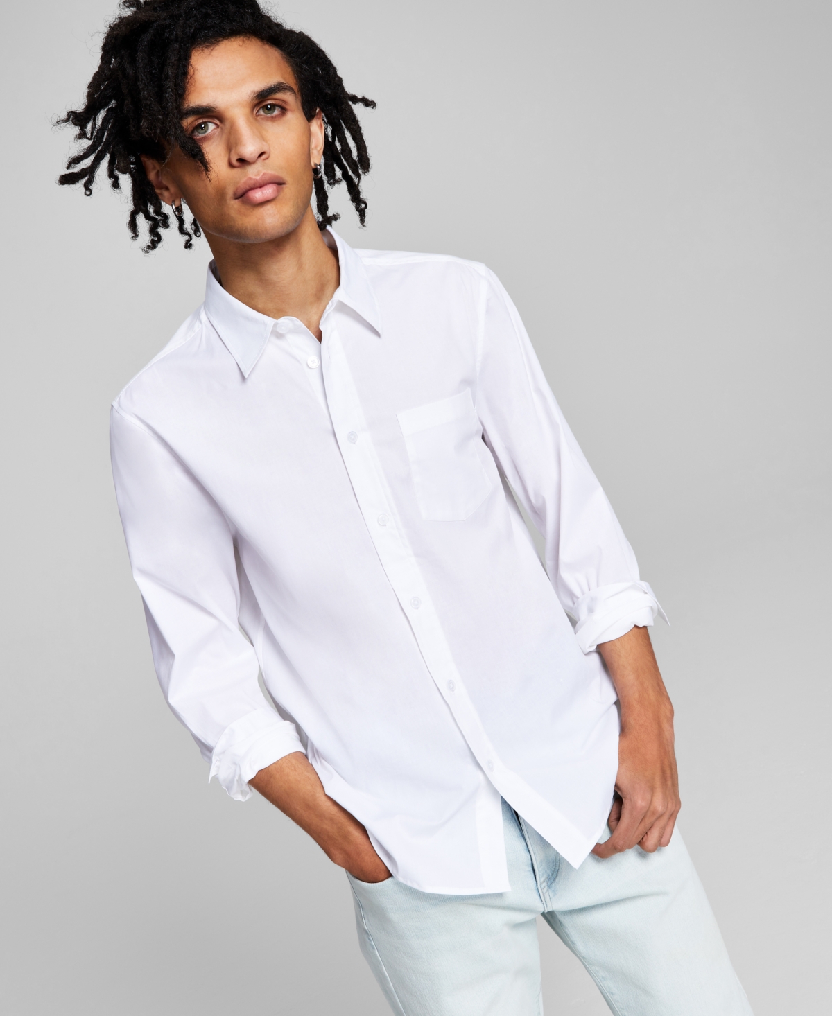 Men's Poplin Long-Sleeve Button-Up Shirt - White