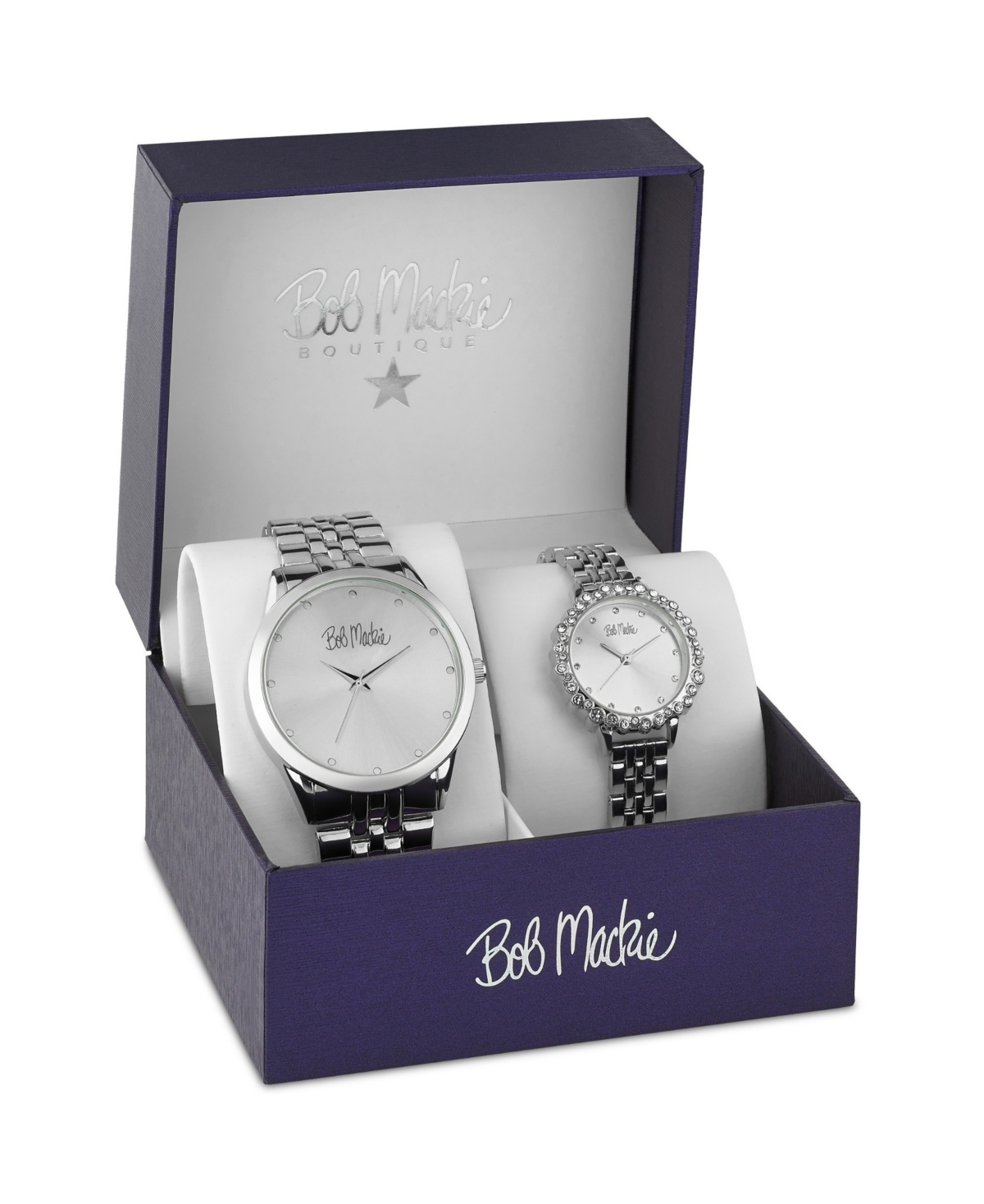 Men's and Women's Silver-tone Base Metal Bracelet 2 Piece Watch Set 45mm and 36mm - Silver-tone
