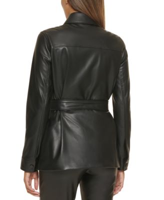 Calvin Klein Petite Faux-Leather Shirt 