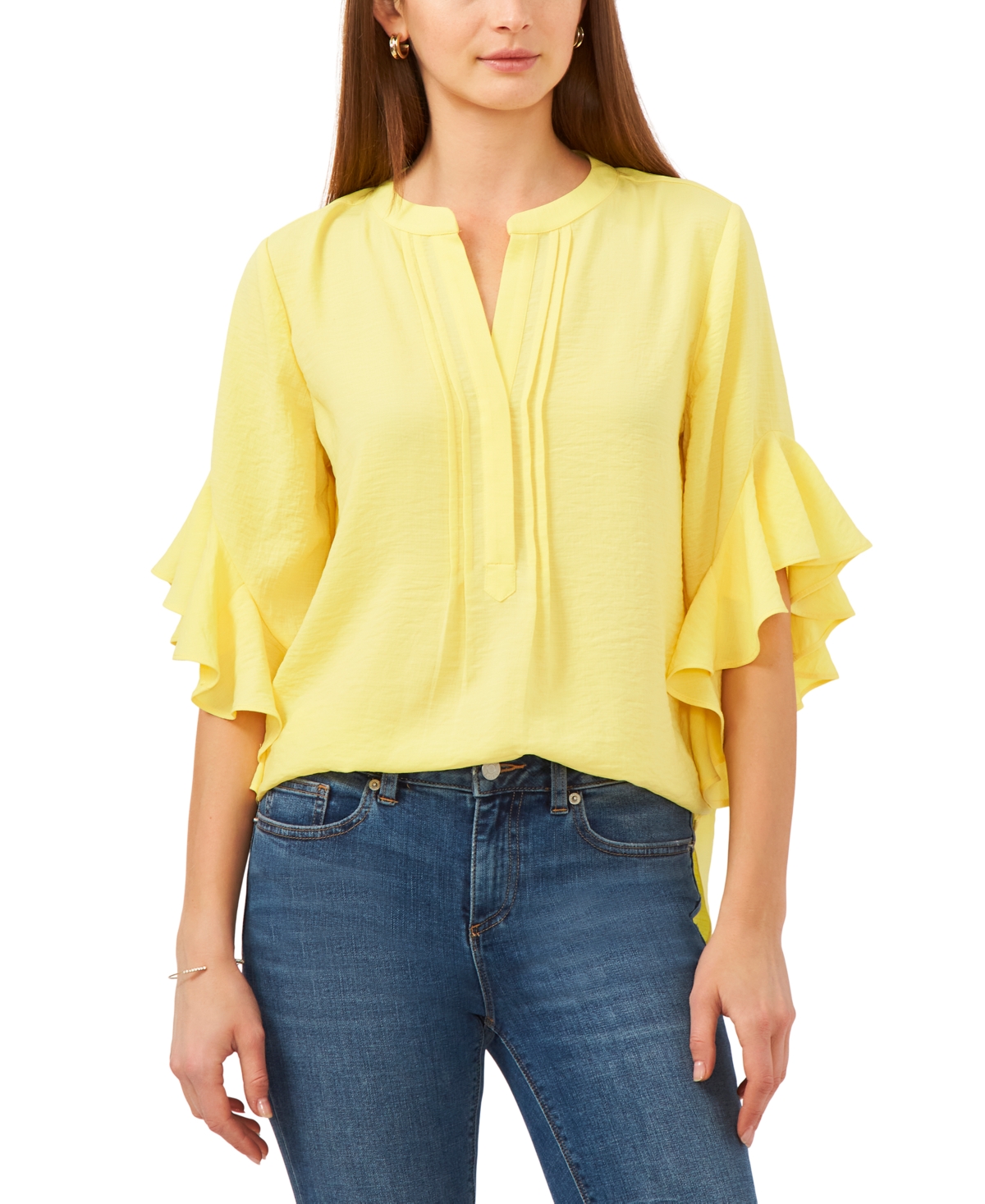 VINCE CAMUTO PLUS SIZE RUFFLE SLEEVE HENLEY BLOUSE