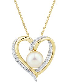 Cultured Freshwater Pearl (7mm) and Diamond (1/4 ct. t.w.) Heart 18" Pendant Necklace in 14k Gold (Also in White Gold)