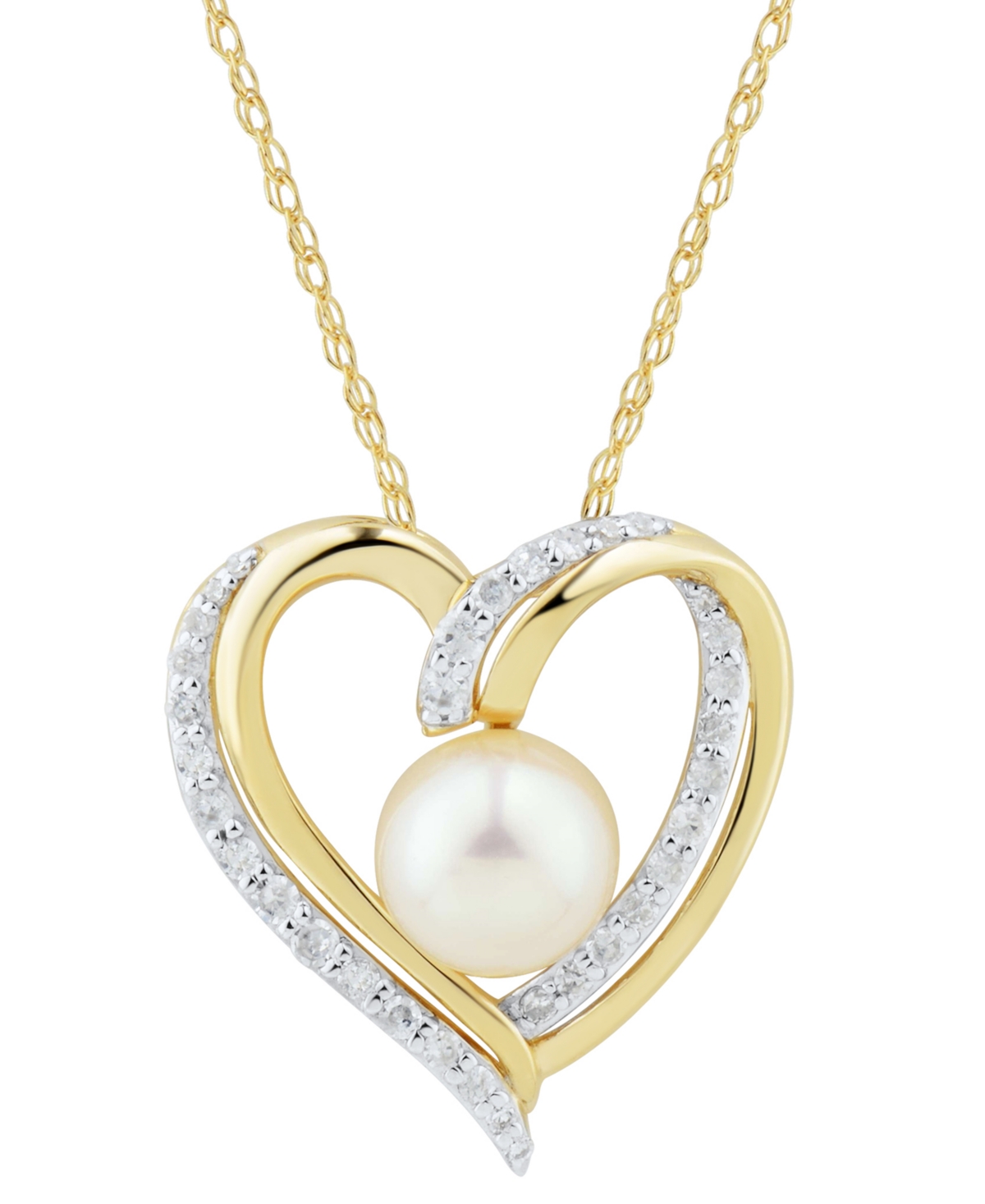 Honora Cultured Freshwater Pearl (7mm) and Diamond (1/4 ct. t.w.) Heart 18" Pendant Necklace in 14k Gold (Also in White Gold)