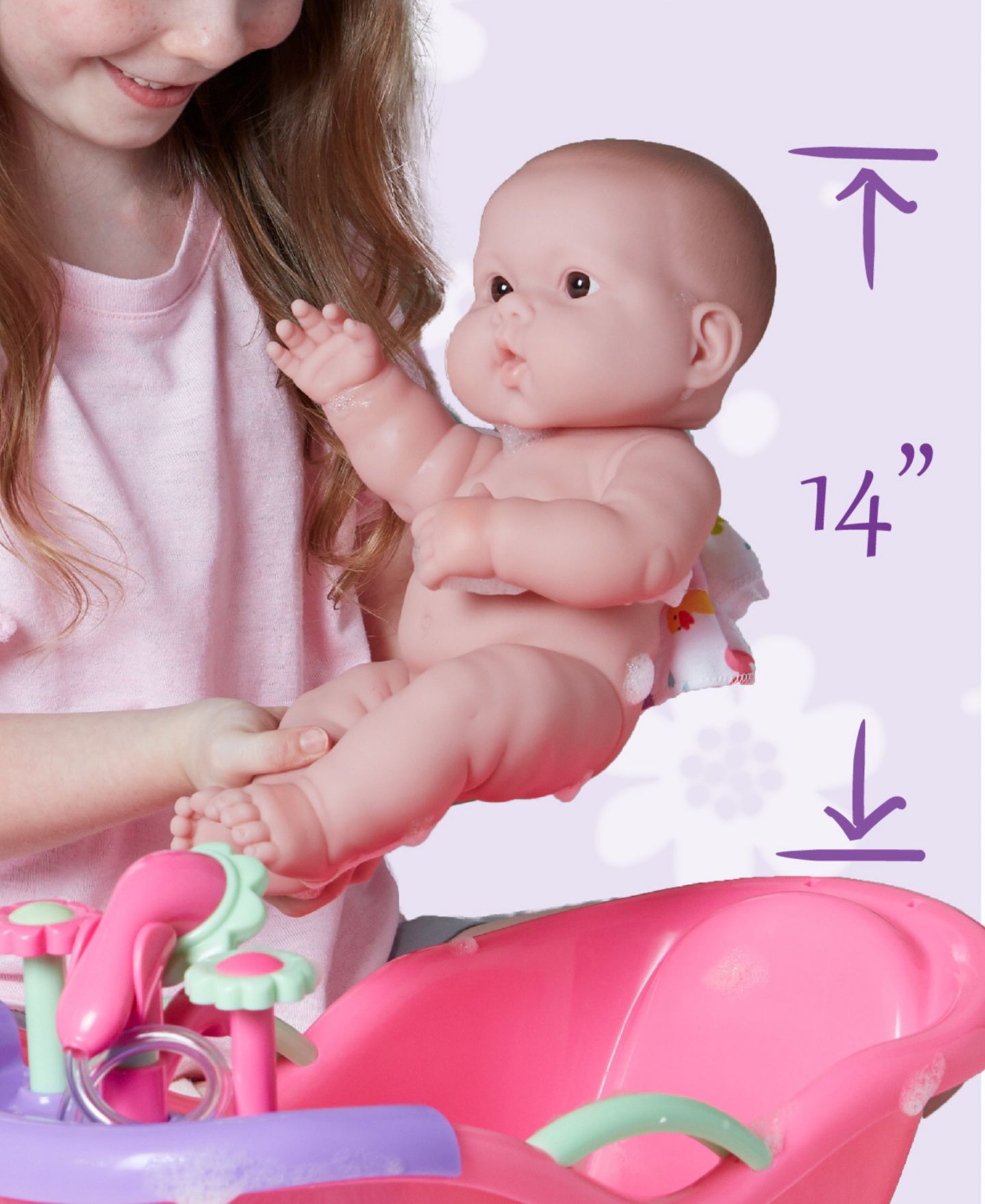 Детские куклы JC TOYS Lots to Love Babies 14" Washable Baby Doll with Working Bath, Ages 2+, 8-Piece Set — фото 2