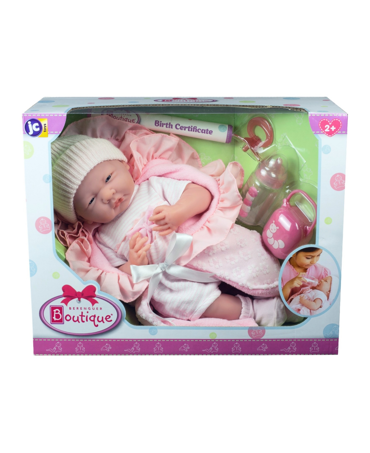 JC TOYS LA NEWBORN NURSERY 15.5" SOFT BODY BABY DOLL PINK OUTFIT 
