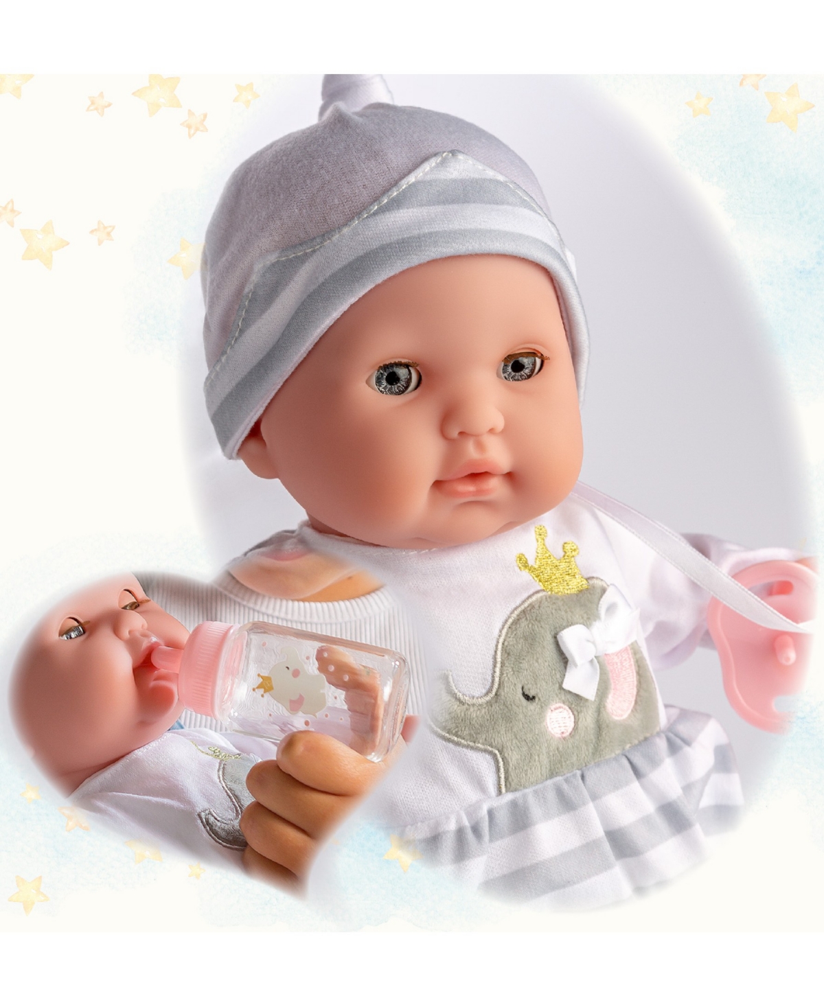 JC TOYS BERENGUER BOUTIQUE 15" SOFT BODY BABY DOLL PURPLE OUTFIT 