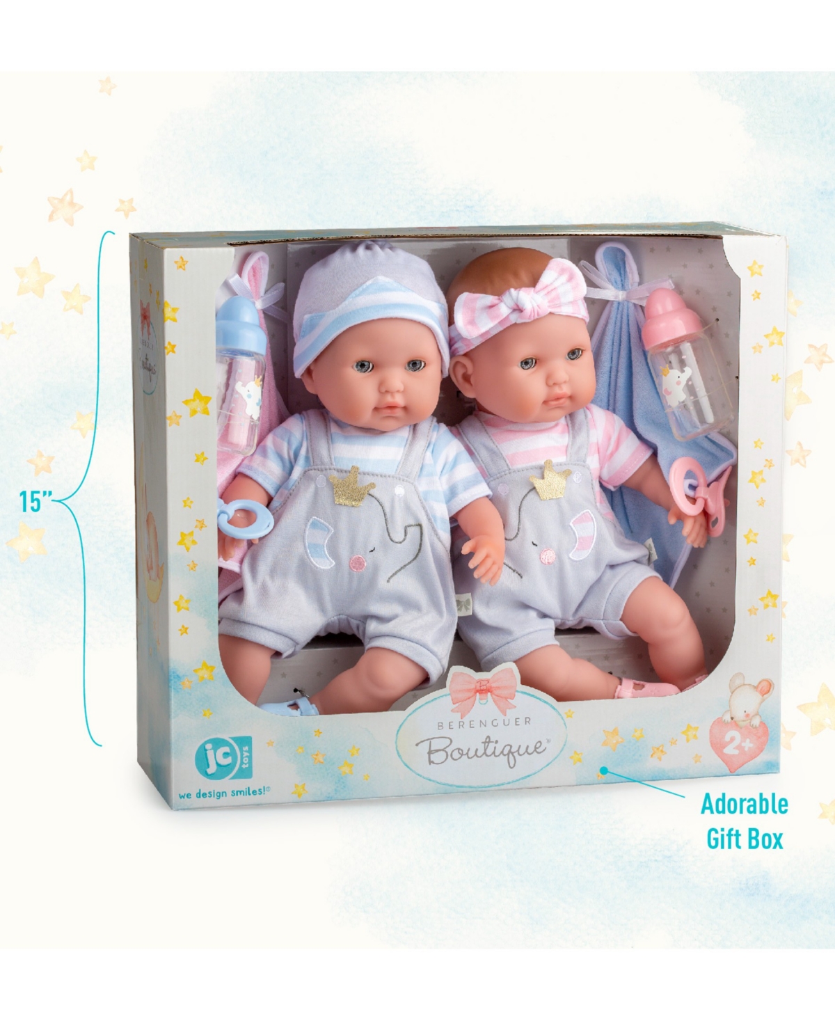 JC TOYS BERENGUER BOUTIQUE TWINS 15" SOFT BODY BABY DOLL 
