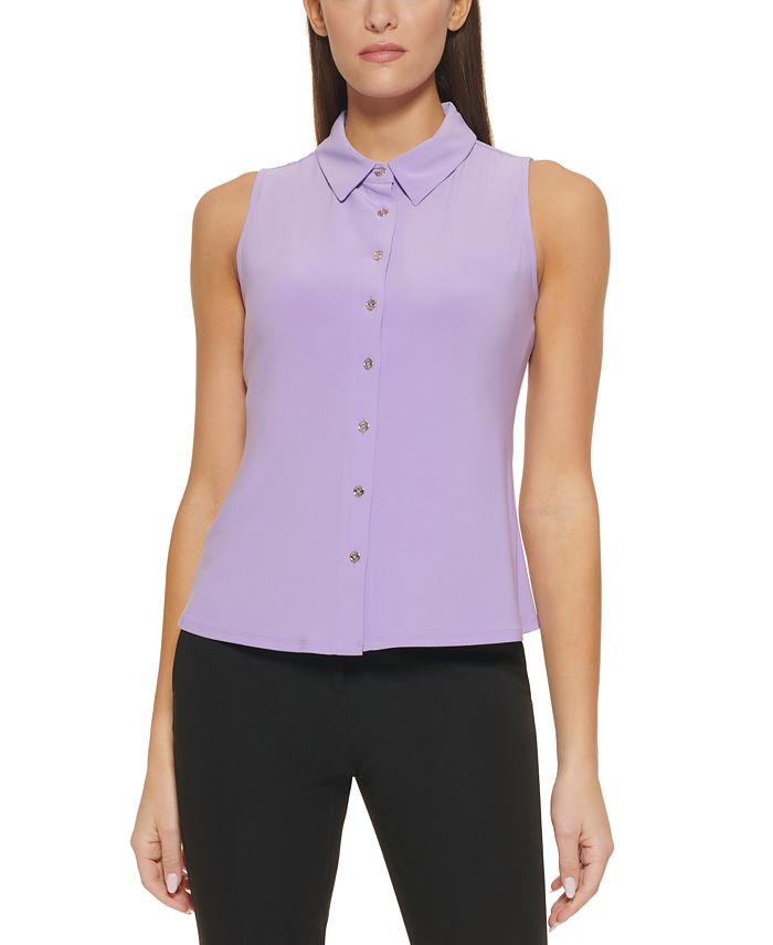 Tommy Hilfiger Sleeveless Collared Button-Front Top - Macy's