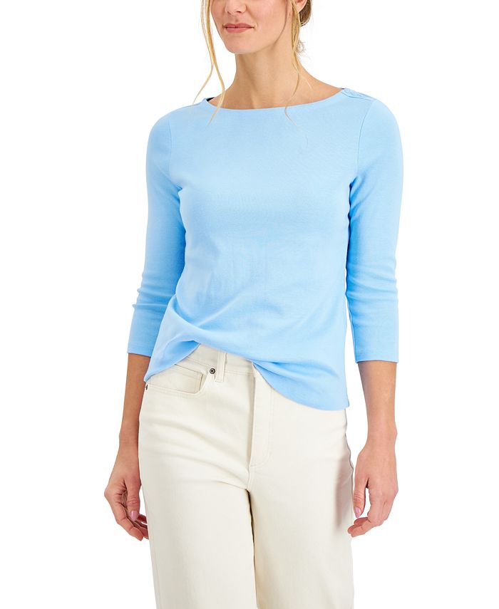 Charter Club Women's Pima Cotton Boat-Neck Top, Created for Macy's - Macy's