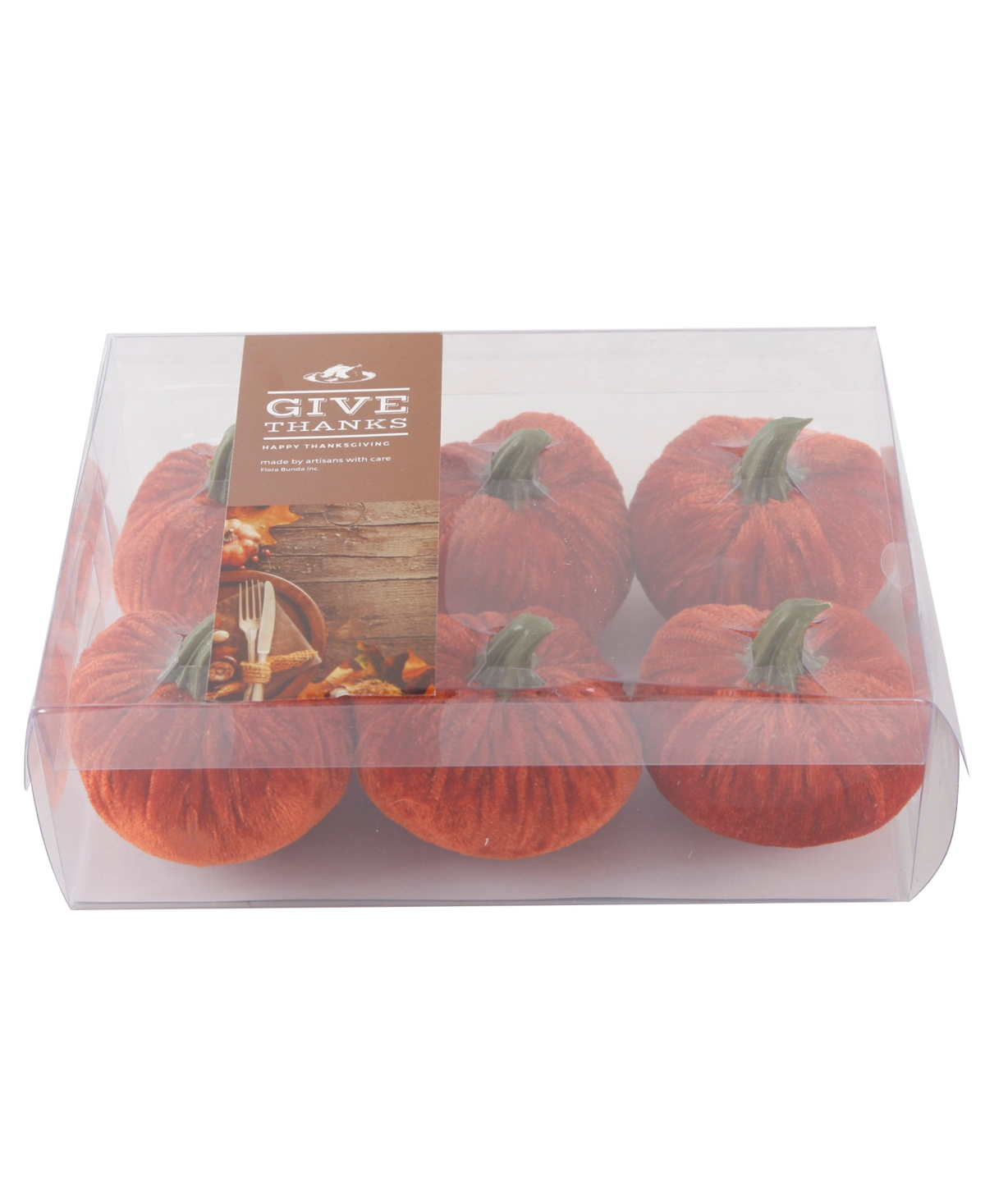 Colorful Velvet-Textured Pumpkins in Box 6 Piece Set - Orange