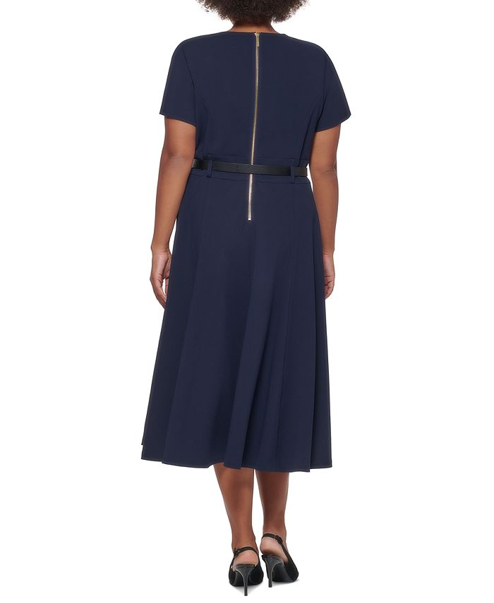 Calvin Klein Plus Size Belted A-Line Dress - Macy's