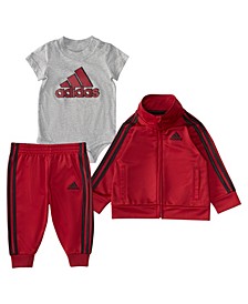 Baby Boys Zip Front 3-Stripes Jacket, Bodysuit and Track Pants, 3 Piece Set