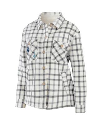 Women's Oatmeal Seattle Kraken Plaid Button-Up Shirt Jacket