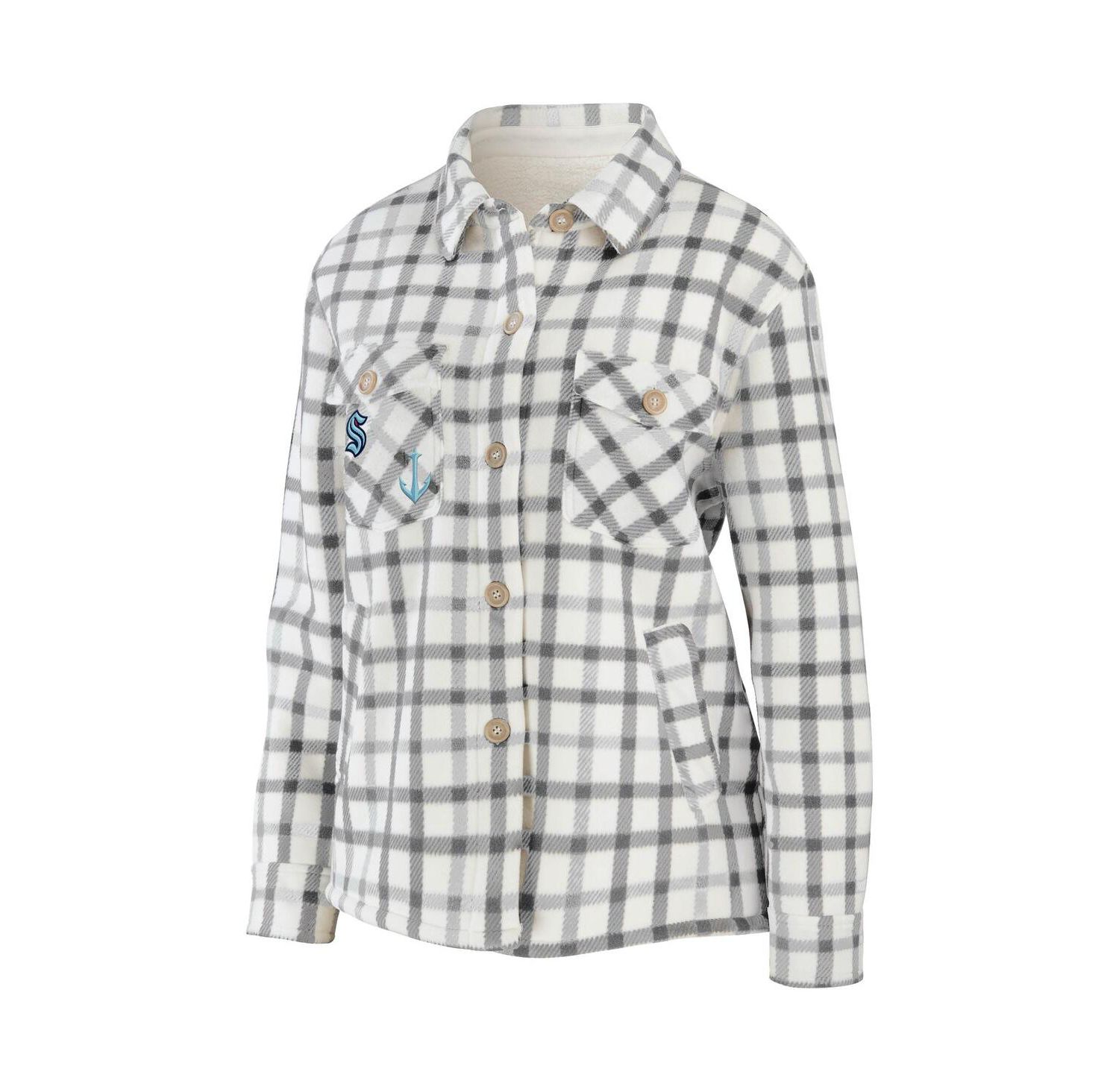 Women's Oatmeal Seattle Kraken Plaid Button-Up Shirt Jacket