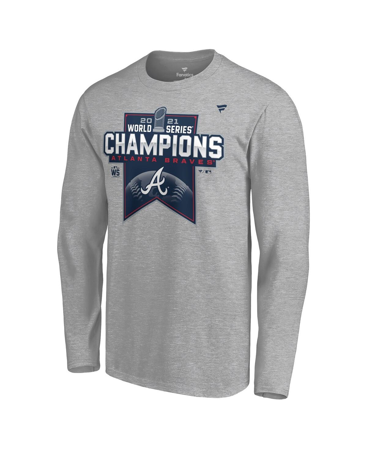 Men'sAtlanta Braves 2021 World Series Champions Locker Room Long Sleeve T-shirt - Heathered Gray