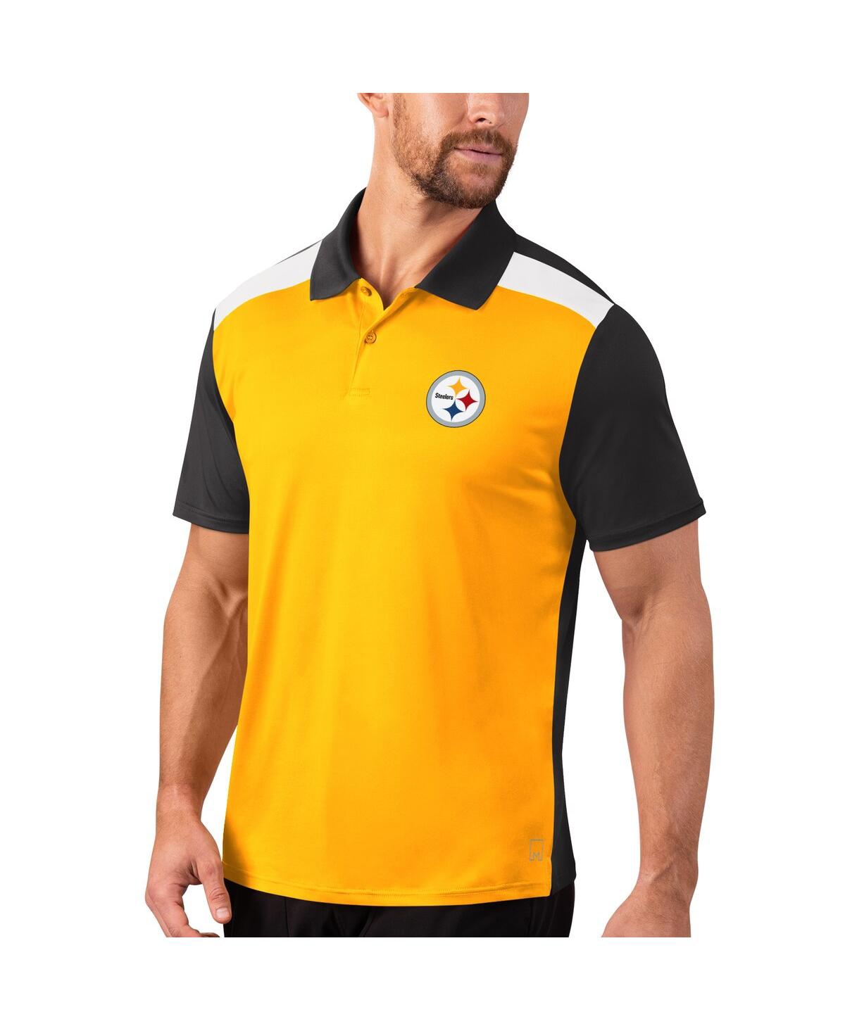 Shop Msx By Michael Strahan Men's Gold And Black Pittsburgh Steelers Challenge Color Block Performance Polo In Gold,black