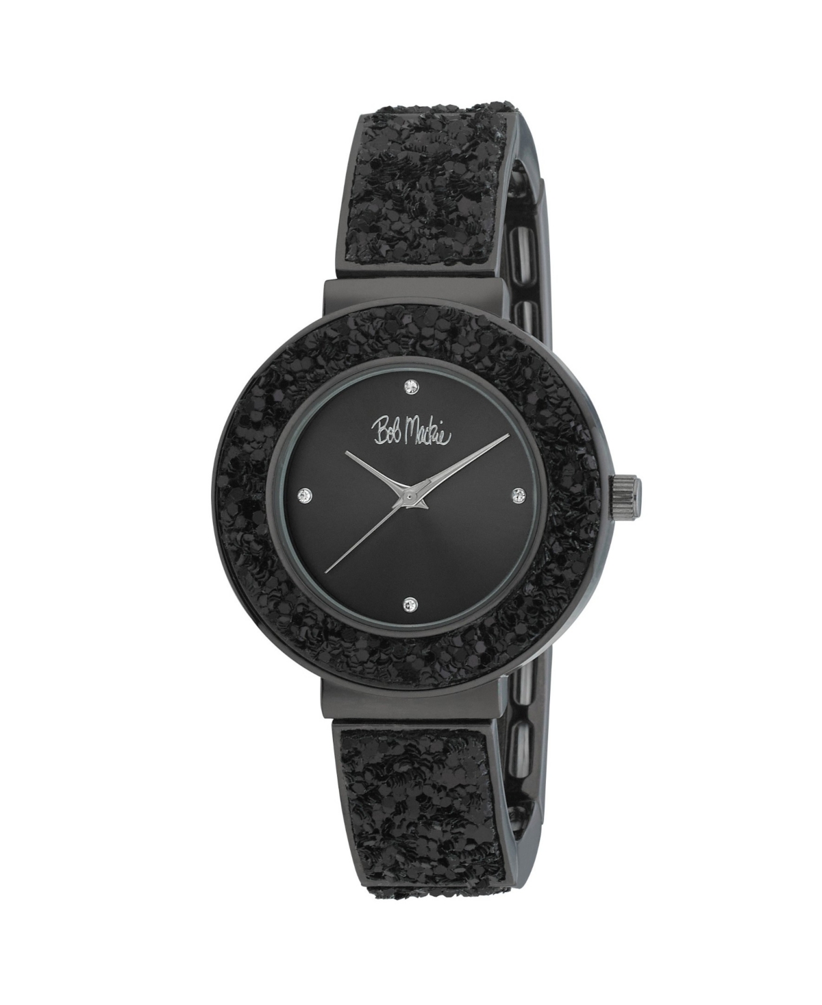 Unisex Stretch Sequin Expansion Black Base Metal Bracelet Watch 35mm - Black