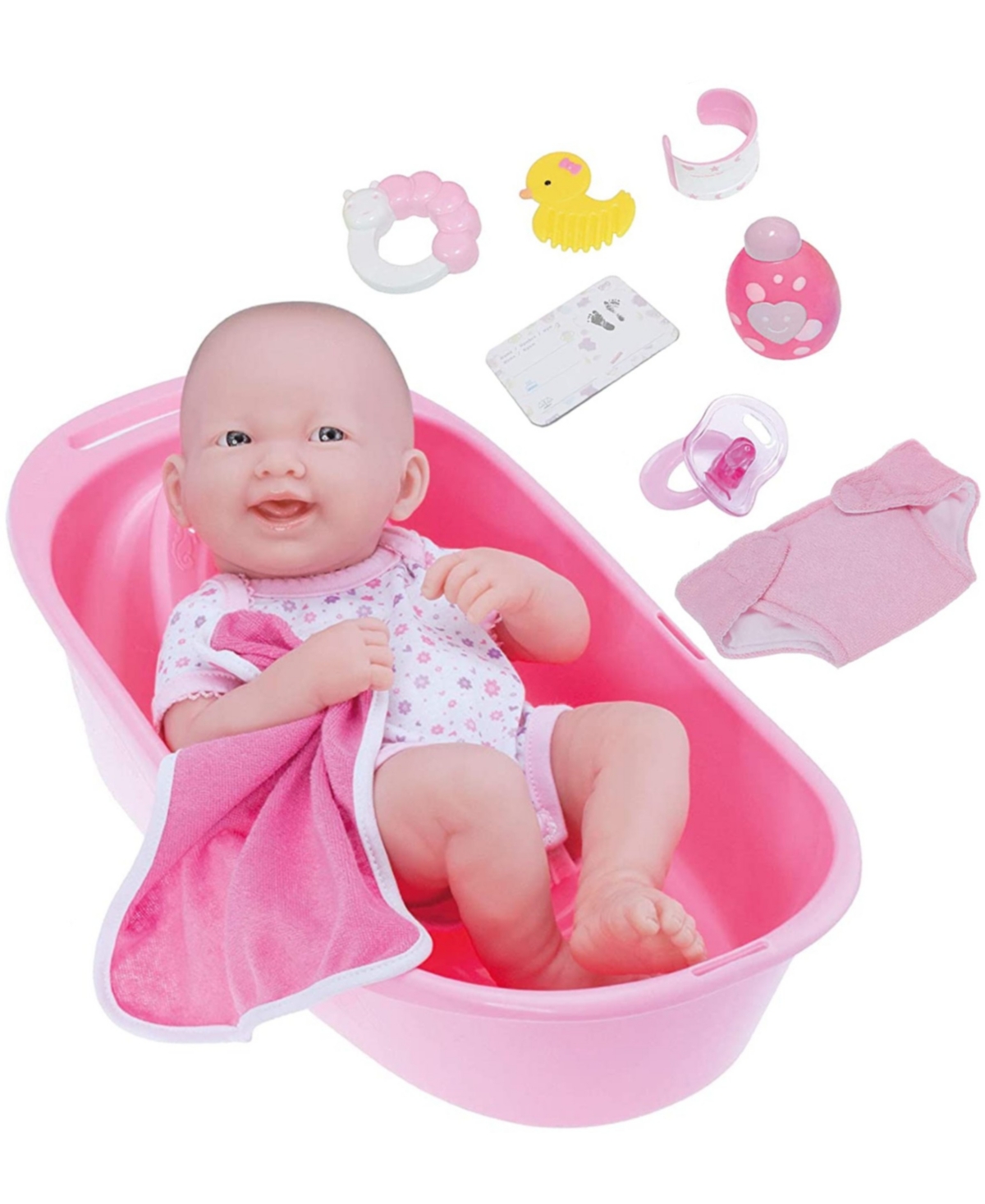 Jc Toys La Newborn 14" Smiling Baby Doll 8 Piece Bathtub Gift Set In Deluxe Bath Set - Pink