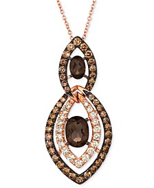 Chocolate Quartz (1-1/10 ct. t.w.) & Diamond (1-1/3 ct. t.w.) Navette 18" Pendant Necklace in 14k Rose Gold