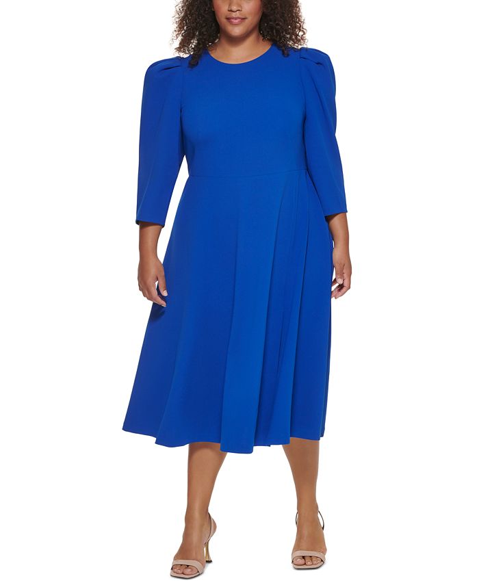 Calvin Klein Plus Size Puff-Sleeve Midi Dress & Reviews - Dresses - Plus  Sizes - Macy's