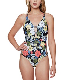 Tropical Punch Double-Strap Plunge One-Piece Swimsuit
