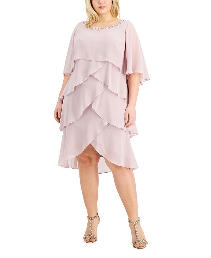SL Fashions Plus Size Beaded Tiered Cape Dress - Macy's
